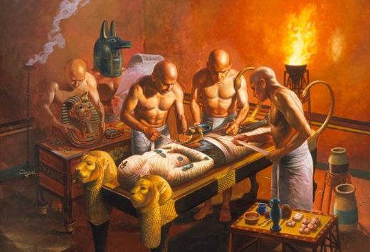 Mumifikace v Egyptě v představě malíře.