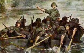 Němečtí vojáci překračují řeku Másu.