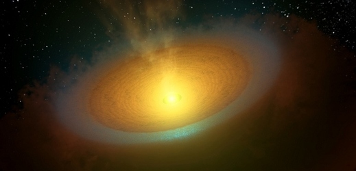 Protoplanetární disk u hvězdy TW Hydrae v představách malíře.