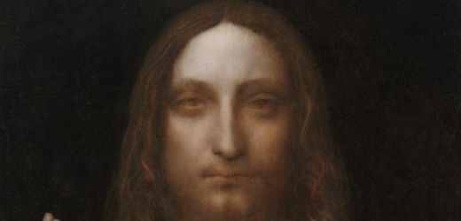 Kristus jako spasitel světa - výřez z obrazu Leonarda da Vinciho.
