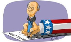 Egypťané v rukou USA a IAA ohledně íránského jaderného programu. Karikatura z agentury FARS.