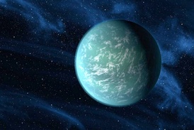Planeta Kepler-22b v představách malíře.