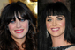 Americké herečce Zoe Deschanelové (vlevo) je pětatřicet let, populární zpěvačce Katy Perryové sedmadvacet - přesto jsou si velmi podobné.