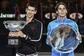 Aktéři finále Australian Open Novak Djokovič (vlevo) a Rafael Nadal se svými trofejemi.