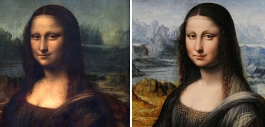 Mona Lisa: vlevo Leonardův originál, vpravo madridská kopie.