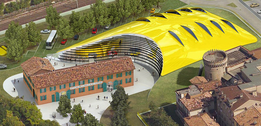 Model Kaplického muzea pro Ferrari v italské Modeně.