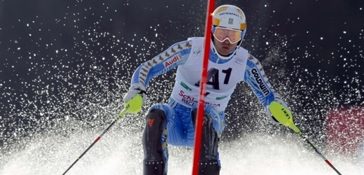 André Myhrer na trati slalomu ve Schladmingu.