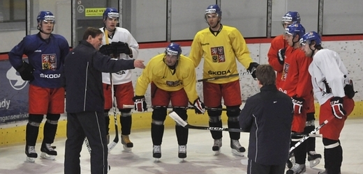Hokejová reprezentace při přípravě na mistrovství světa.