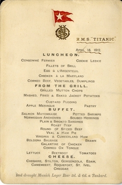 Jídelní lístek z Titaniku.