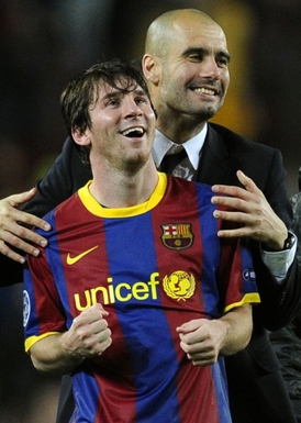Lionel Messi s trenérem Barcelony Pepem Guardiolou.