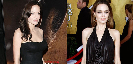 Populární herečka Angelina Jolie byla vždycky štíhlá. Zatímco v roce 2008 to ale ještě vypadalo dobře, letos na konci ledna z ní už byla jen kost a kůže. Že by byla na vině porucha příjmu potravy? (Foto: profimedia.cz)