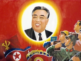 V očích režimní propagandy je Kim Ir-sen prostě boží.