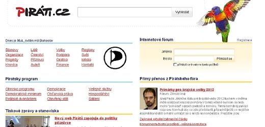 Takto vypadá nový webový portál České pirátské strany, nápadně se podobá portálu Seznam.cz.