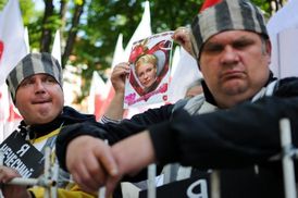 Demonstrace Tymošenkových přívrženců v Kyjevě.