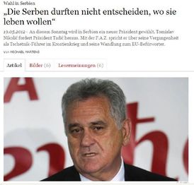 Nikolić v rozhovoru pro Frankfurter Allgemeine Zeitung.