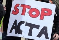 Čeští odpůrci smlouvy ACTA na demonstraci 25. února letošního roku.