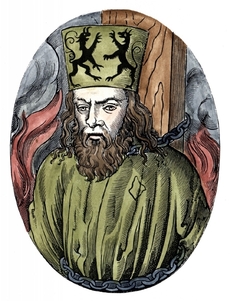 Takto mohl Jan Hus vypadat. Podobiznu namaloval Hartmann Schedel.
