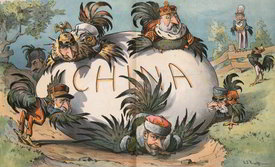 Cizí mocnosti se rvou o čínské vejce (karikatura).
