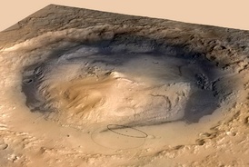 Předpokládané místo přistání v Galeově kráteru.
