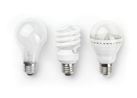 Zleva: klasická žárovka, úsporná žárovka a LED žárovka.