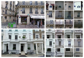 Ulice Paříže (nahoře) odlišuje od Londýna (dole) řada charakteristických detailů.
