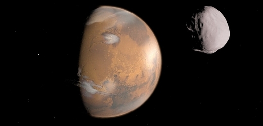 Planeta Mars se svým měsícem Deimosem (ilustrační foto).