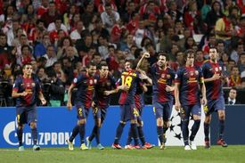 Oslavující hráči Barcelony. 