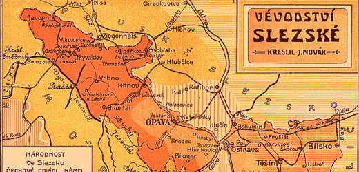 Mapa Slezska z roku 1912, která je součástí hesla o českém Slezsku v internetové encyklopedii Wkipedie.