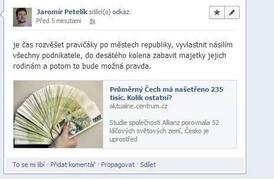 Tento text se objevil na údajné facebookové stránce Jaromíra Petelíka.