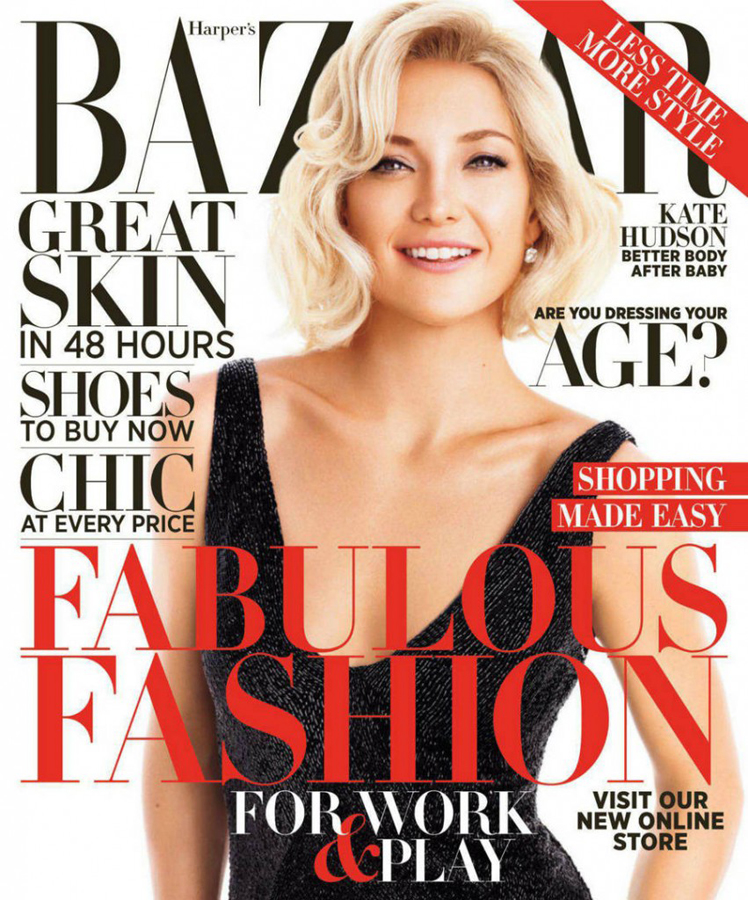 Přirozeným půvabem se pyšní jednatřicetiletá herečka Kate Hudsonová na obálce Harper's Bazaaru.
