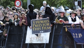 Fanoušci se převlékli za kladné postavy filmu, ochránci zvířat za Černé jezdce.