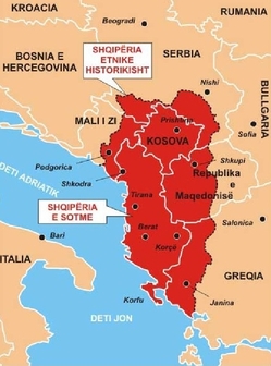 Mapa možné Velké Albánie.