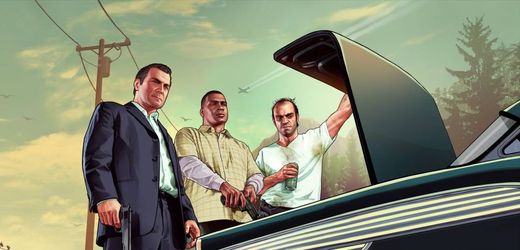 Trojice hlavních hrdinů z Grand Theft Auto V na oficiálním artworku.
