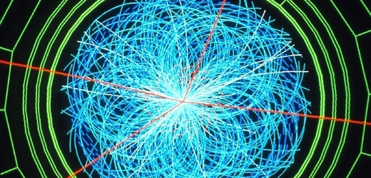 Higgsův boson nelze pozorovat přímo, ale pouze na základě částic, na které se rozpadá. Snímek zobrazuje počítačovou simulaci tohoto procesu. 