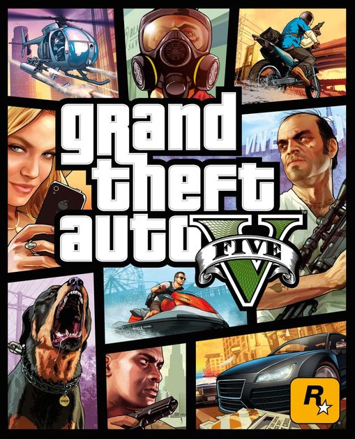Obal krabičky Grand Theft Auto V.