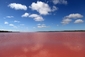 Hutt Lagoon, Austrálie. Jedno z mála světových růžových jezer. Jeho barvu způsobují karotenoidy, které produkují tamní řasy kvetoucí v neobvykle růžovém odstínu. (Foto: Profimedia.cz)
