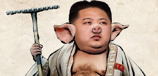 Kim Čong-un na karikatuře jako prase. 