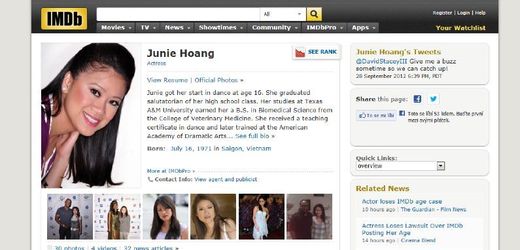 Profilová stránka Junie Hoang na serveru IMDb.
