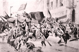 Protirakouské barikády v Miláně v roce 1848.