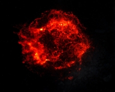 Zbytky supernovy Cassiopeia A, vzdálené 11 tisíc světelných let.