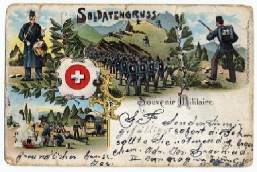 Švýcarská armáda na historické fotografii.