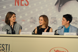 Režisérka Sofia Copolaová (vlevo), herečka Emma Watsonová a herec Israel Broussard na tiskové konferenci ke snímku The Bling Ring.