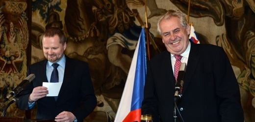 Ministr školství Petr Fiala a prezident Miloš Zeman.