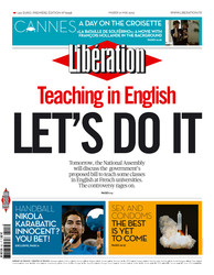 Titulní strana deníku Libération byla ve středu psaná anglicky.