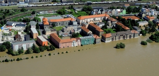 Momentka ze zatopeného Ústí nad Labem.