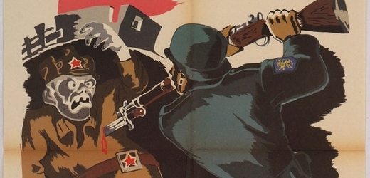 Ukrajinský plakát lákající do divize SS Galicia k boji s bolševismem.