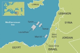 Mapa izraelských plynových polí.