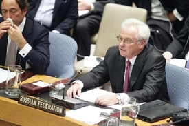 Vitalij Čurkin při debatě o Sýrii v radě bezpečnosti OSN.