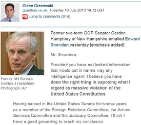 Exsenátor Humhrey podporuje Snowdenovo snažení (Guardian).
