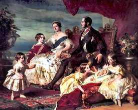 Královna Viktorie svého německého prince velmi milovala. Na obraze s některými svými dětmi.